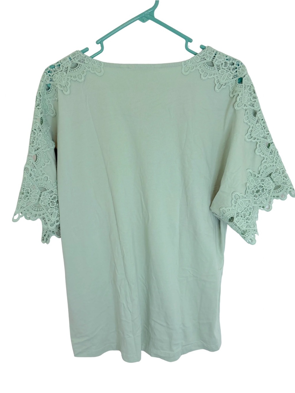 Soft Surroundings Mint Green Short Sleeve Shirt with Lace Sleeves - Picture 2 of 5